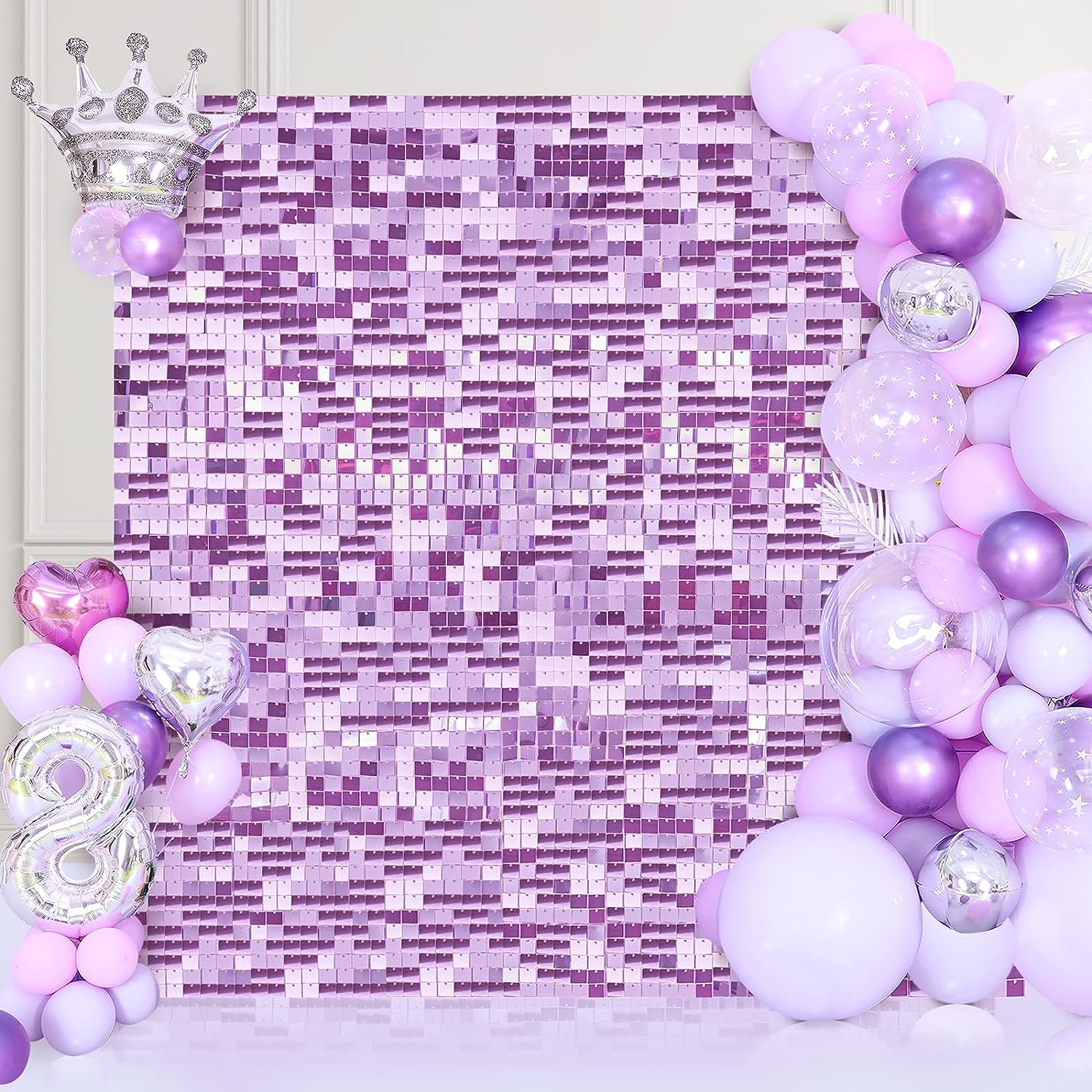 Sequin Fabric Panel - 12PCS/Set Light Purple Shimmer Wall Backdrop,12inch