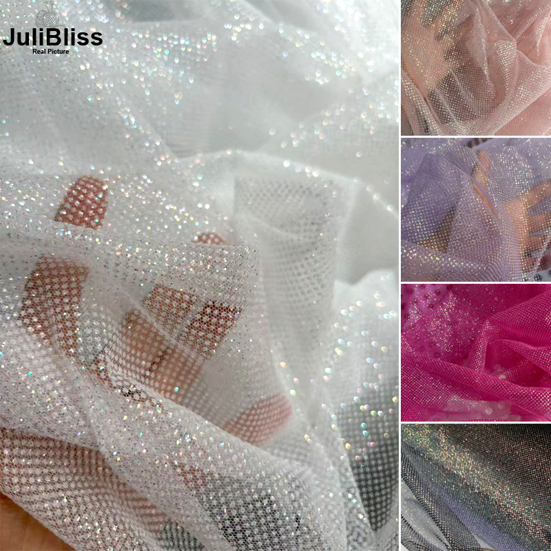 Sequin Fabric Panel - Shimmering White Glitter Tulle Fabric with