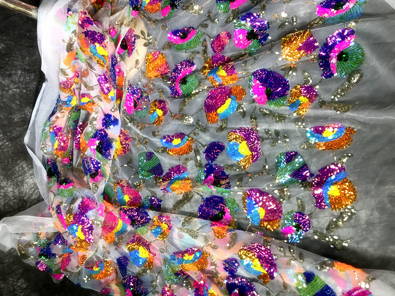 Colorful Crystal Sequins Flowe - Crystal Mesh Fabric avaliação e preço