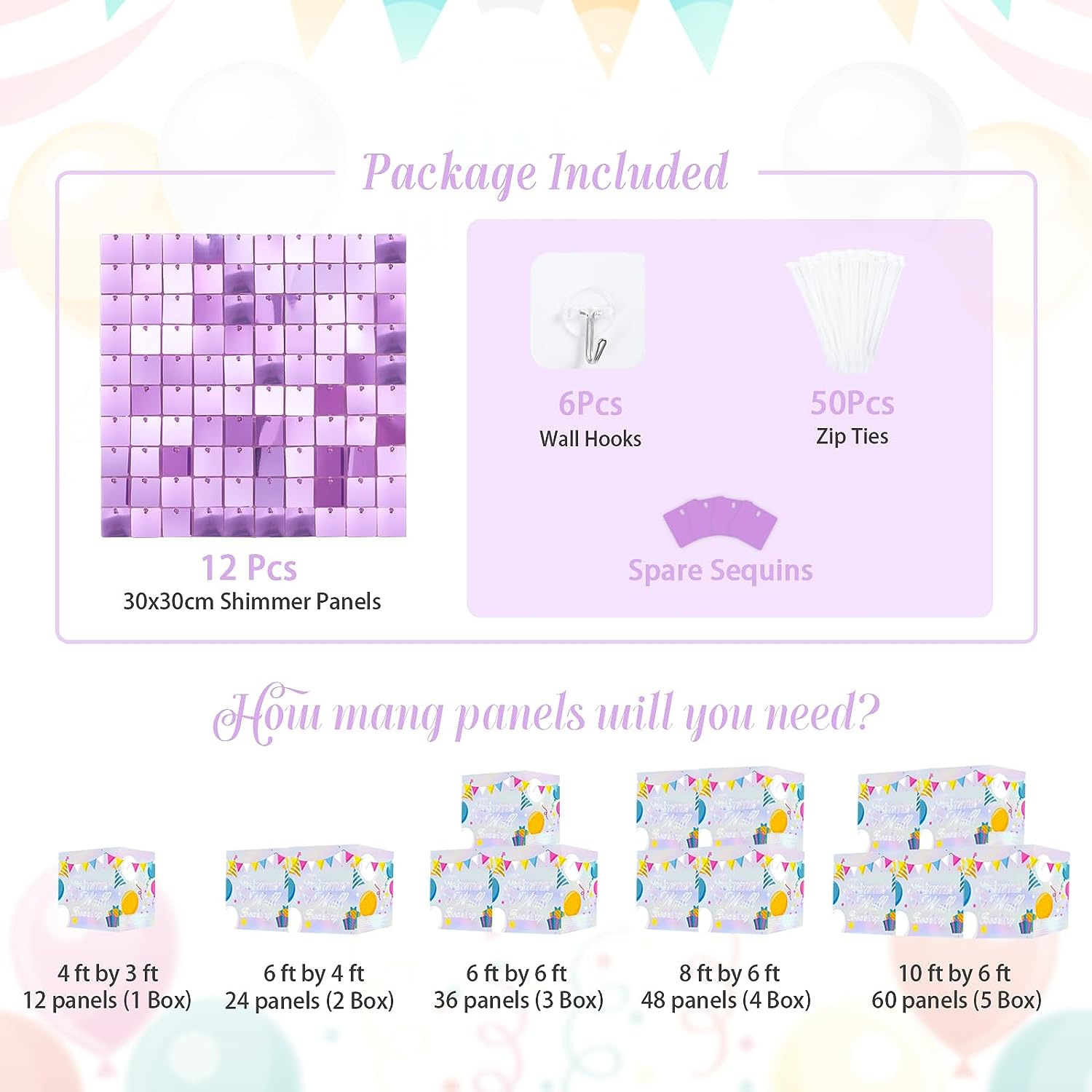 12PCS/Set Light Purple Shimmer - Sequin Fabric Panel avaliação e preço