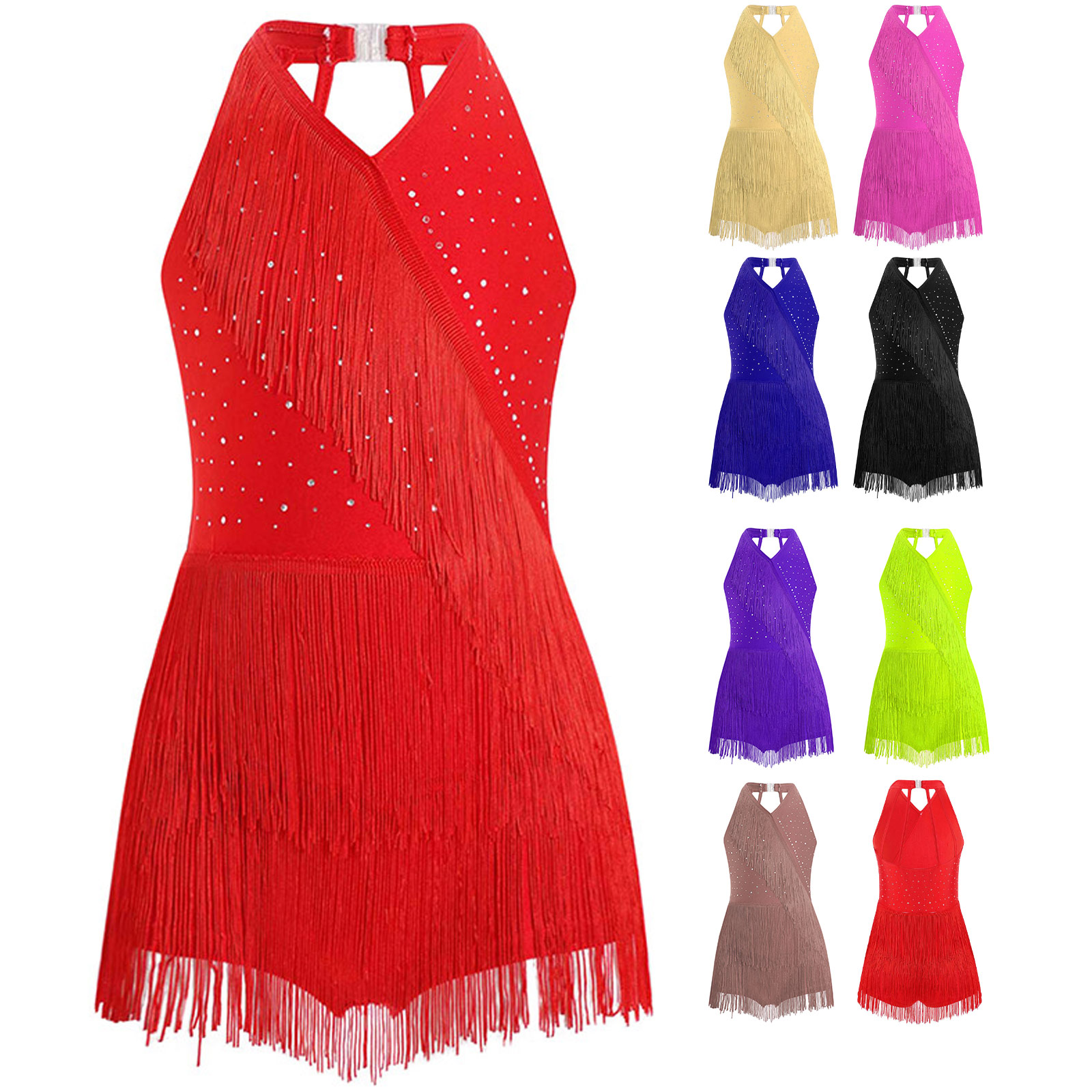 Kid Girls Latin Dance Tango Ch - Rhinestone Banding Trim avaliação e preço