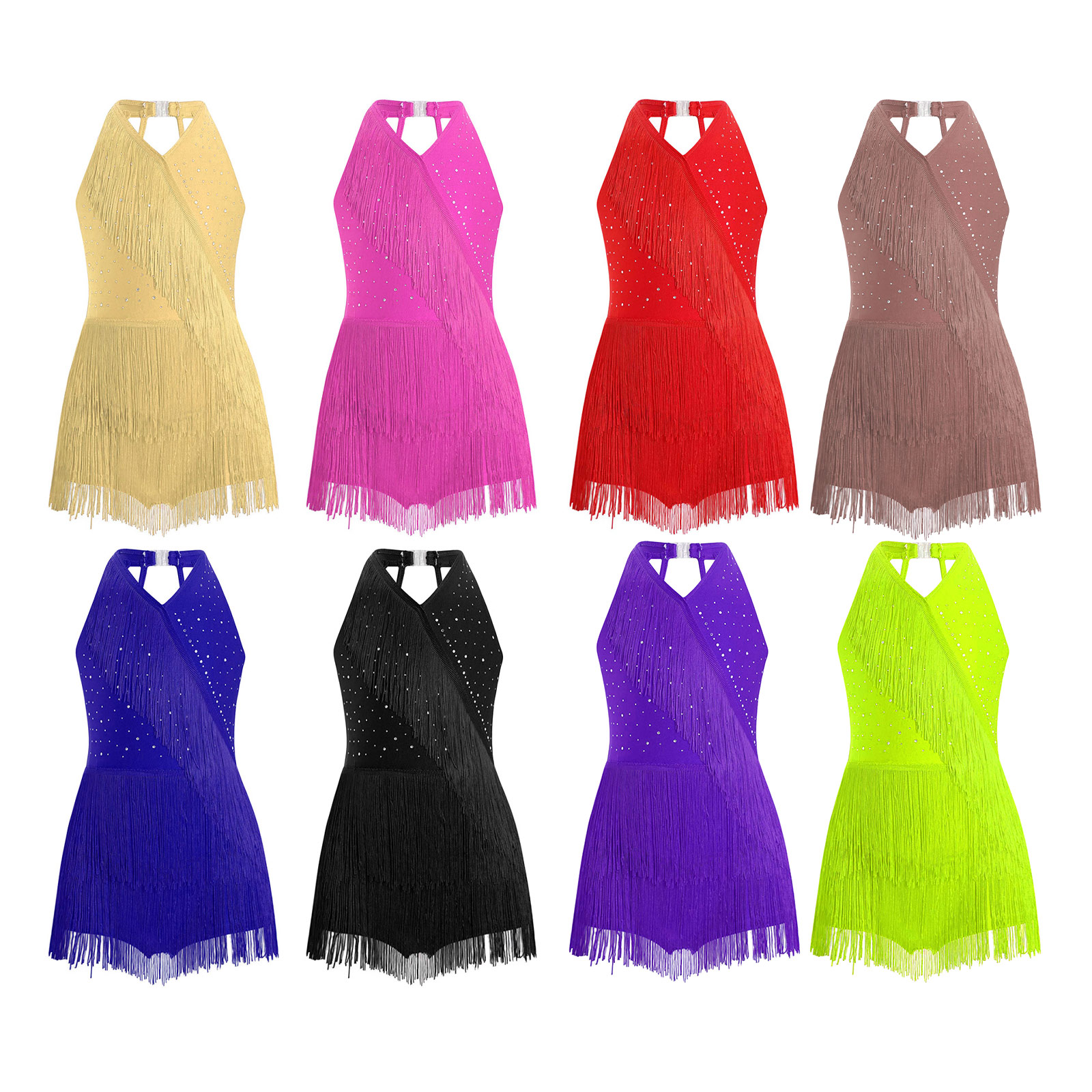 Kids Girls Shiny Tassel Leotar - Rhinestone Banding Trim avaliação e preço