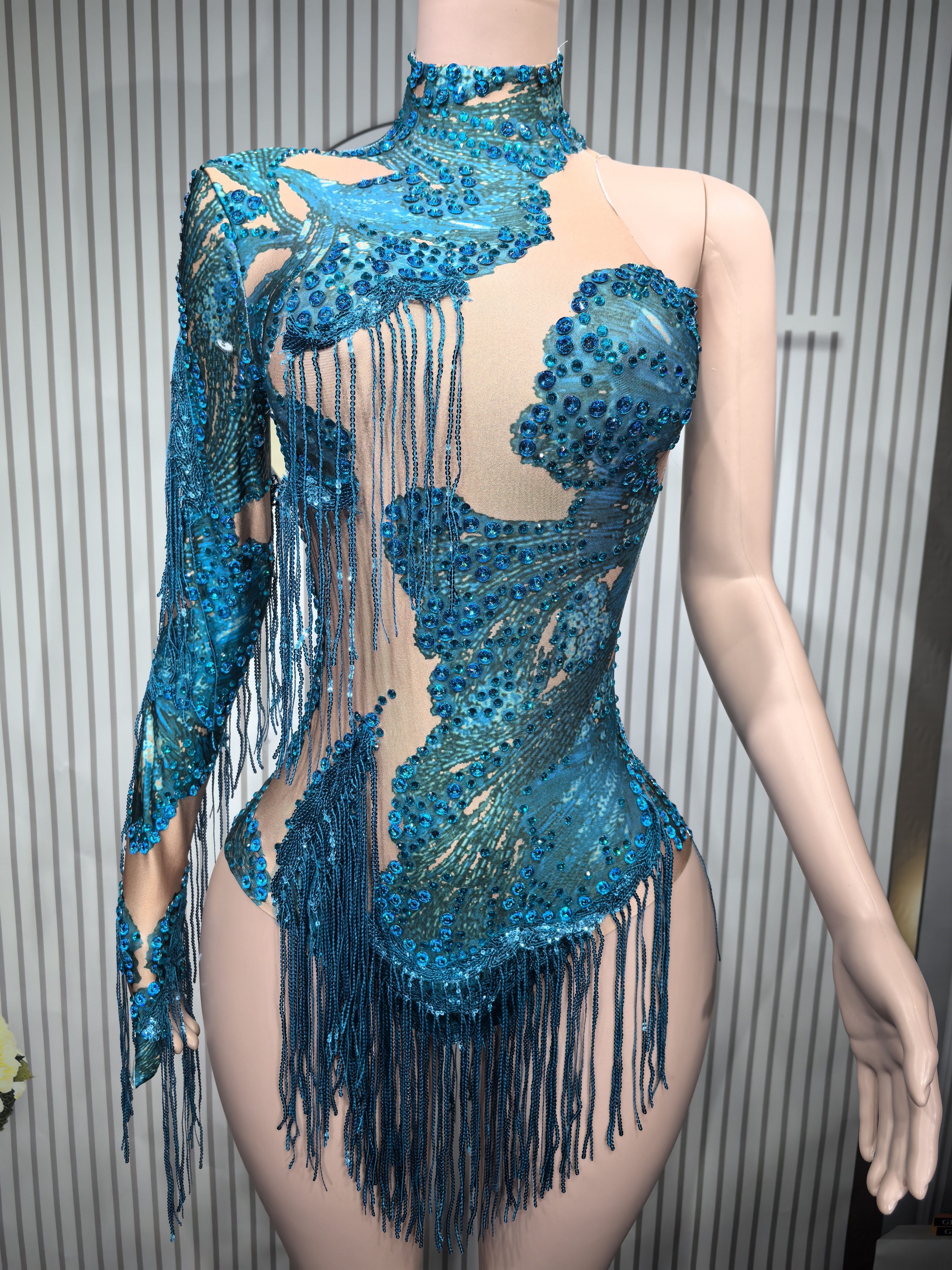 Sexy Skinny Leotard Singer Dan - Rhinestone Banding Trim avaliação e preço