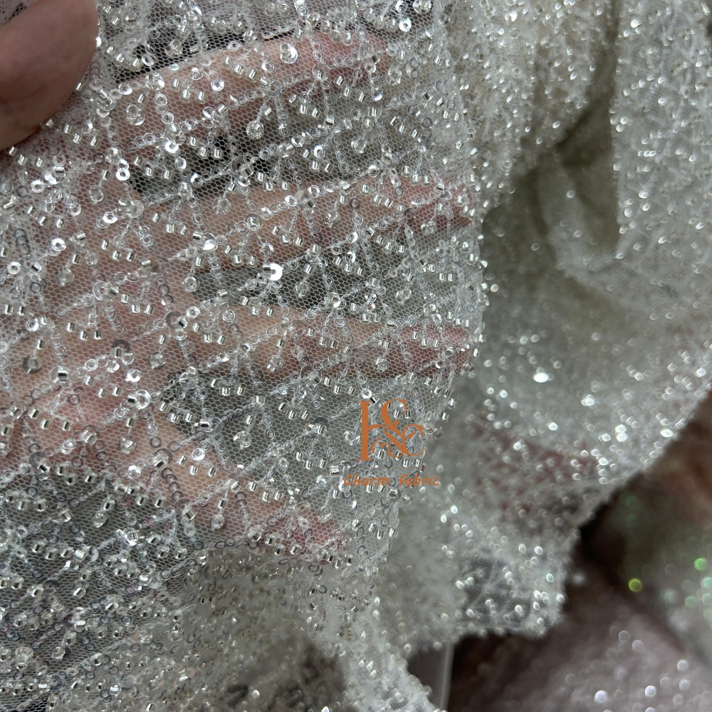 High-end lace embroidery beadi - Crystal Mesh Fabric avaliação e preço