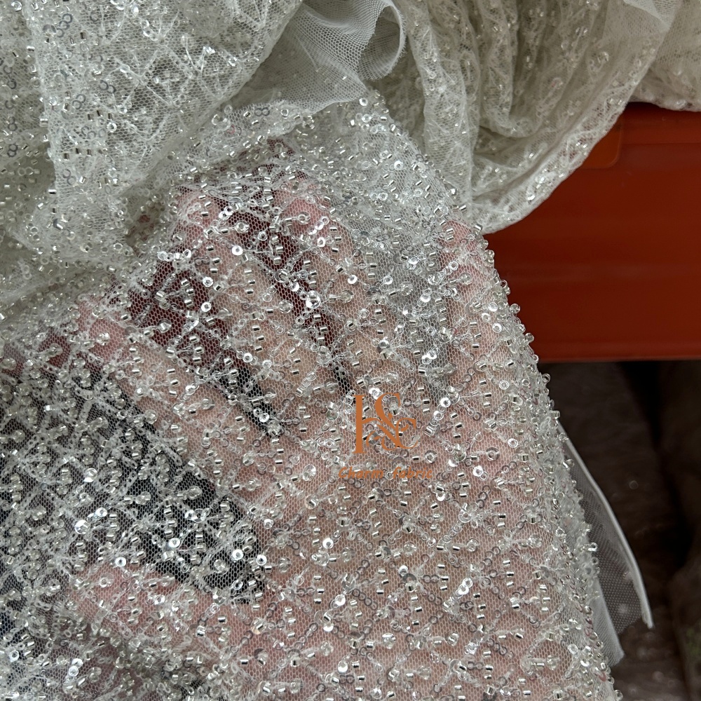 High-end lace embroidery beadi - Crystal Mesh Fabric avaliação e preço