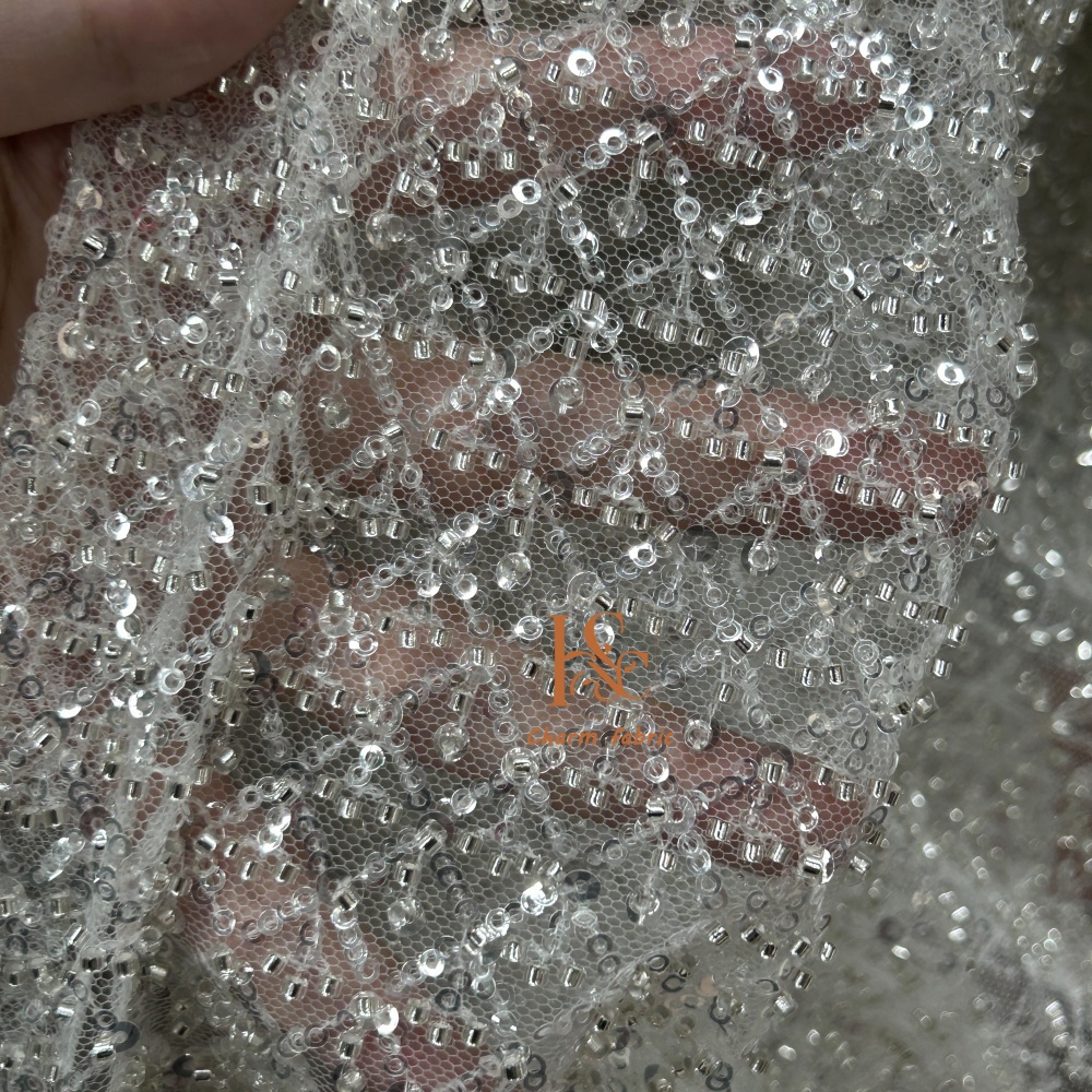 High-end lace embroidery beadi - Crystal Mesh Fabric avaliação e preço