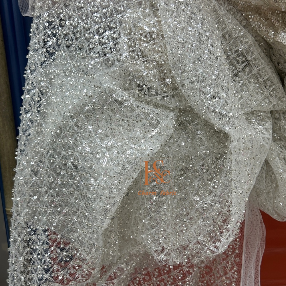 High-end lace embroidery beadi - Crystal Mesh Fabric avaliação e preço
