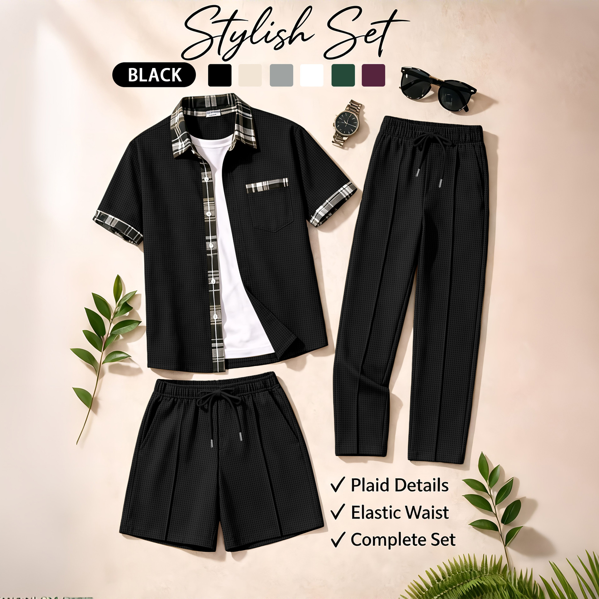 Men's 3 Piece Waffle Knit Trac - Embellish Knit avaliação e preço
