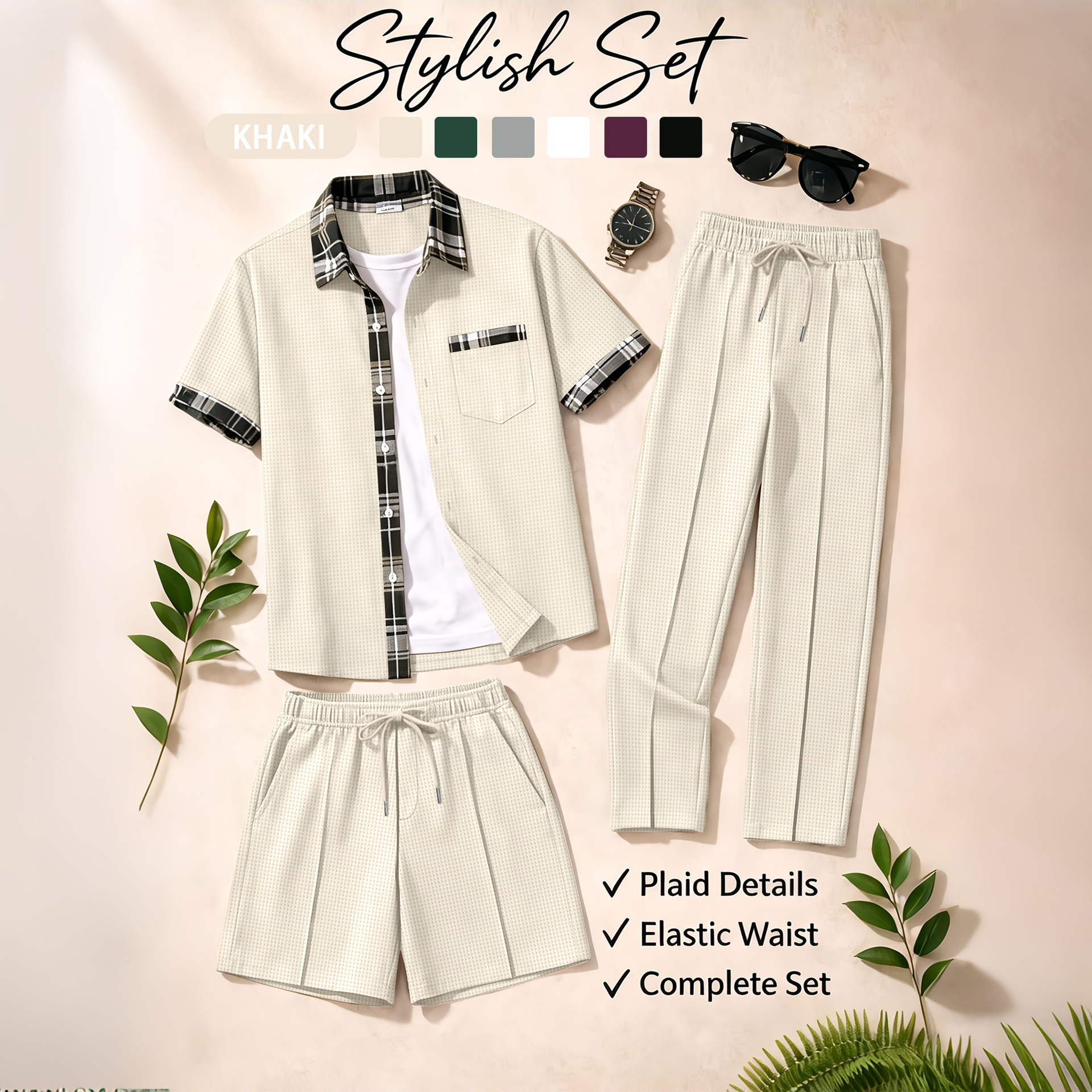 Men's 3 Piece Waffle Knit Trac - Embellish Knit avaliação e preço