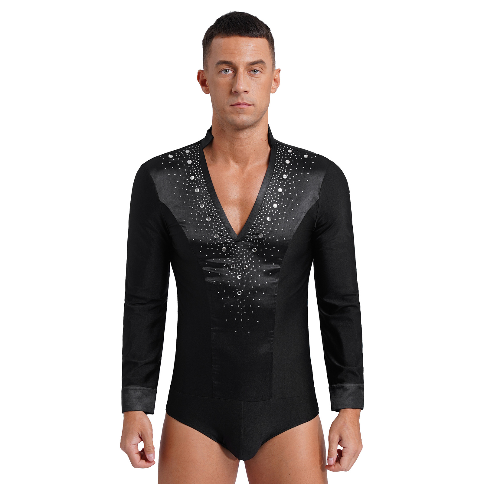 Mens Latin Jazz Dance Leotard  - Rhinestone Banding Trim avaliação e preço