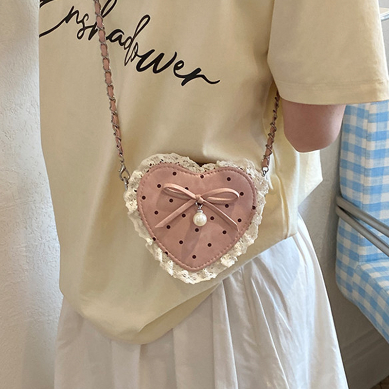 Red Heart Shaped Crossbody Bag - Pearl Trim Chain avaliação e preço