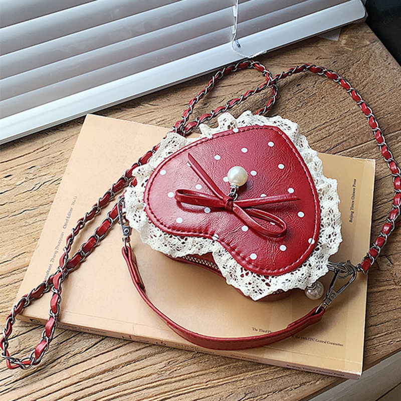 Red Heart Shaped Crossbody Bag - Pearl Trim Chain avaliação e preço