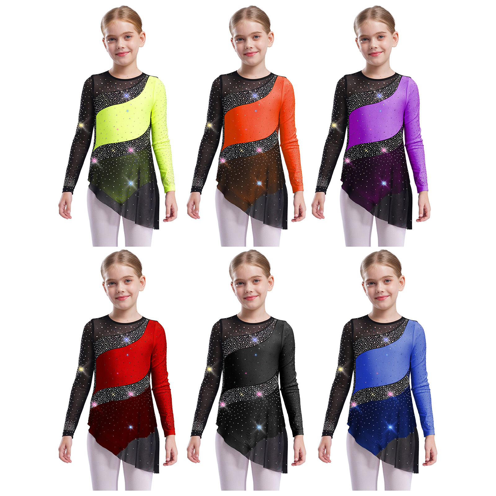 Kids Girls Ballet Leotard Dres - Rhinestone Banding Trim avaliação e preço