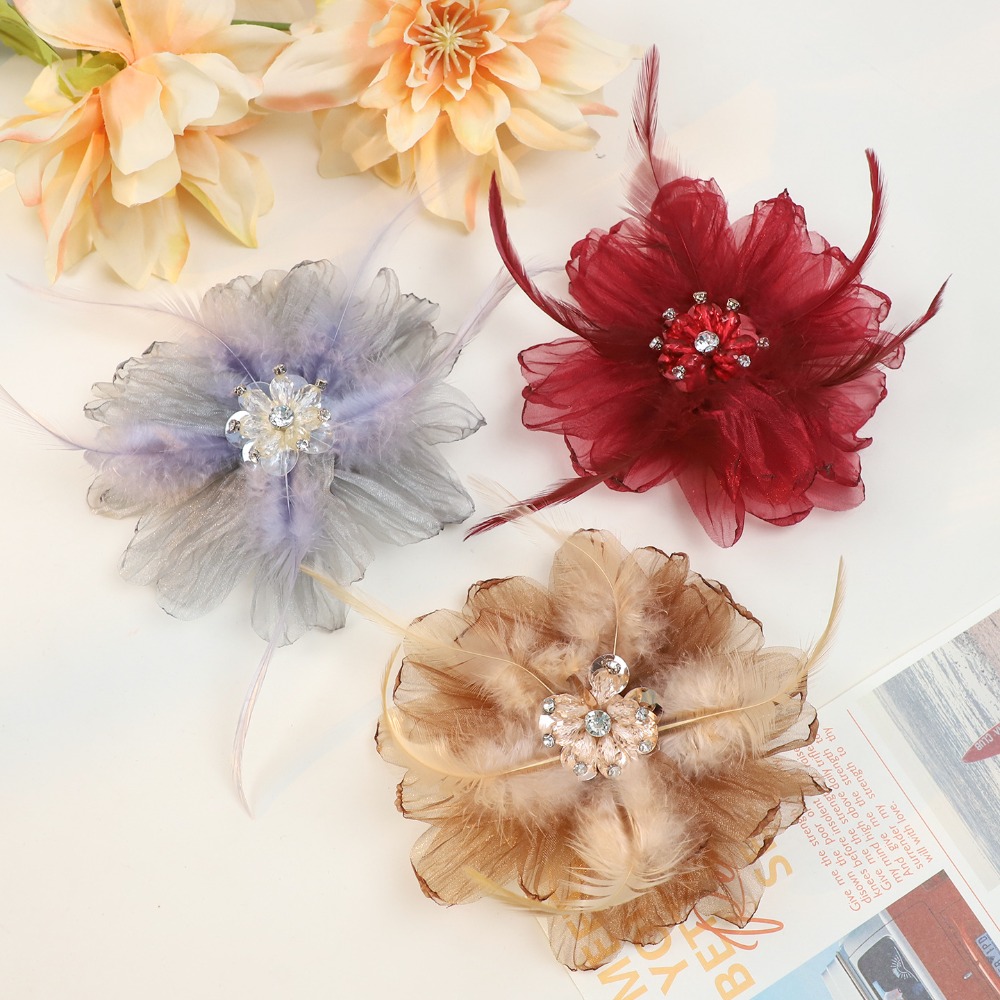 Handmade Mesh Feather Flower B - Crystal Mesh Fabric avaliação e preço