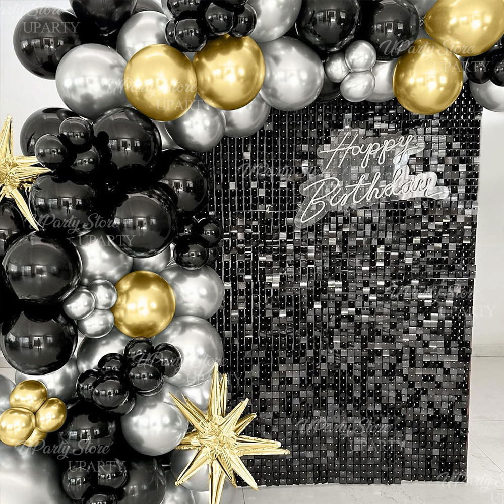 Black Shimmer Wall Backdrop 12 - Sequin Fabric Panel avaliação e preço