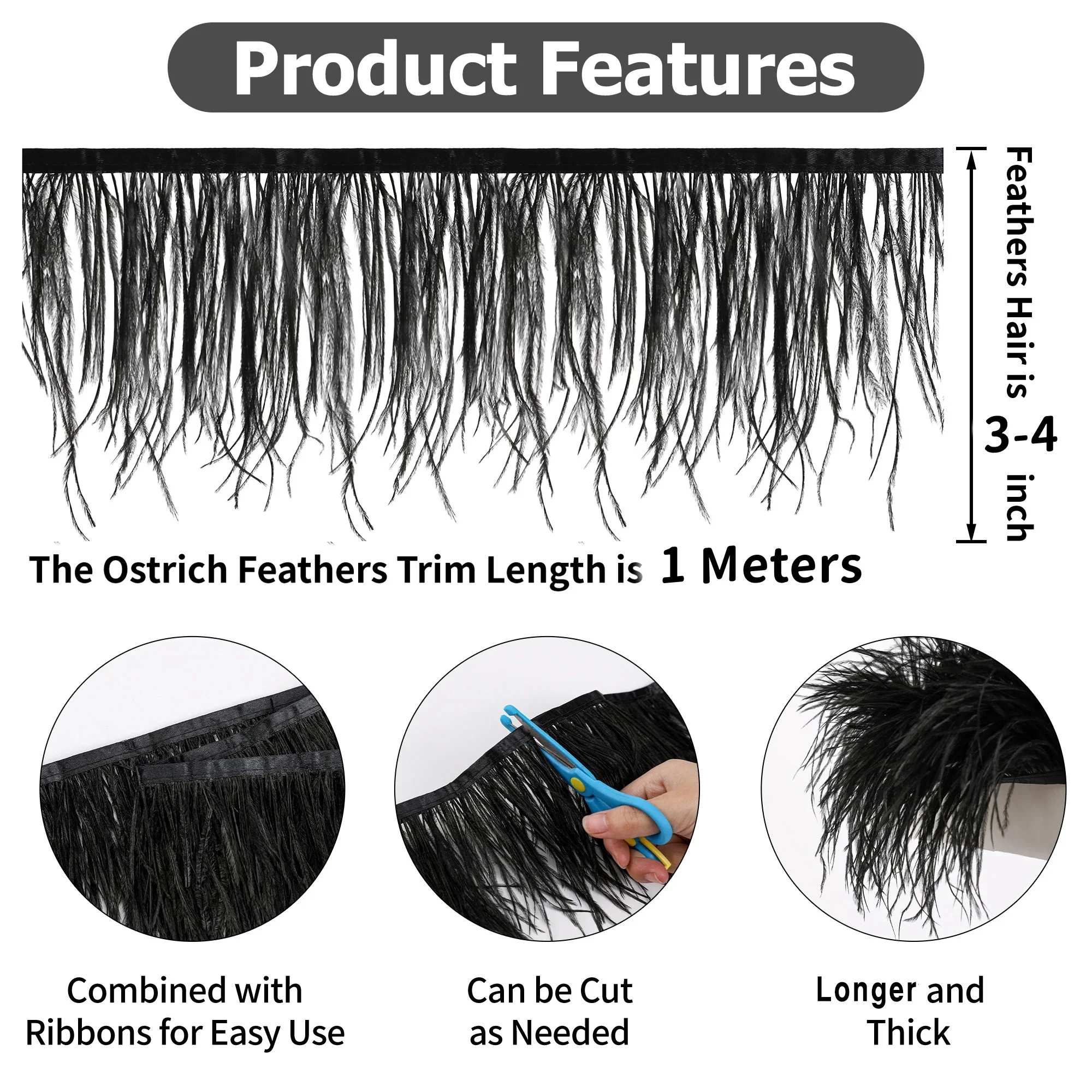 1/10M Natural Plume Black Ostr - Feather Trim Marabou avaliação e preço