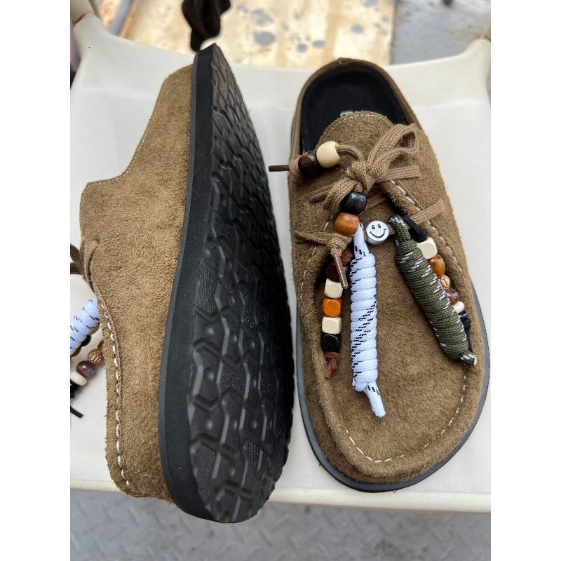Women Men Clogs Cow Suede Leat - Guipure Lace Panel avaliação e preço