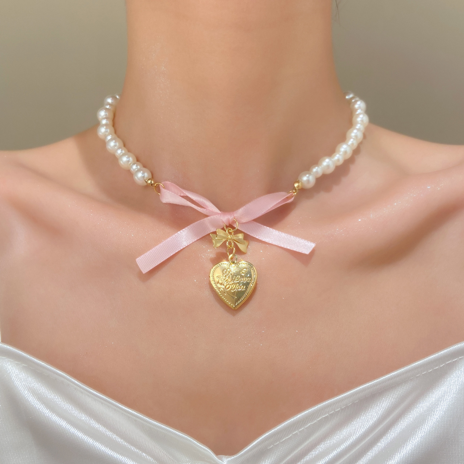 French Romantic Pink Bowknot H - Pearl Trim Chain avaliação e preço