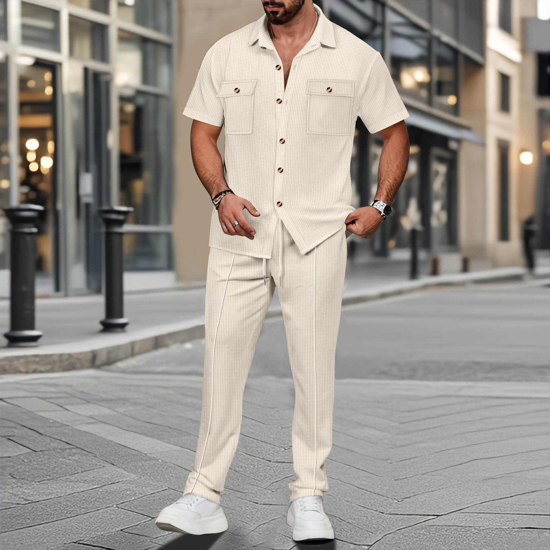 Men Summer Solid Color Lapel B - Embellish Knit avaliação e preço